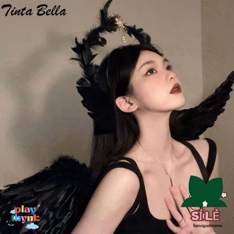 Bộ Trang Phục Halloween Cánh Thiên Thần & Băng Đô Đen Trắng - Trang Phục Cosplay Lễ Hội Cho Bữa Tiệc Halloween