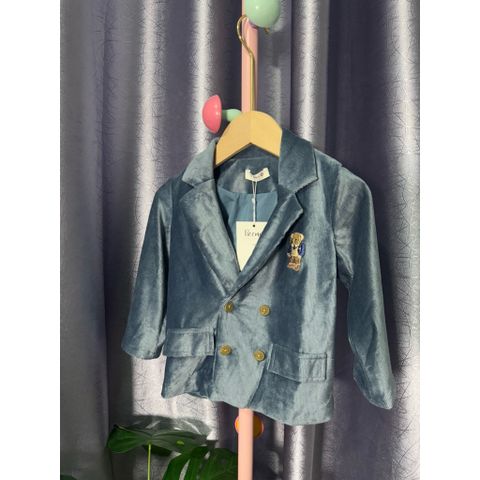 Khoác Vest Bé Trai Vải Nhung 2 Lớp Họa Tiết Gấu Dễ Thương - Thời Trang Cho Bé Từ 10-12kg