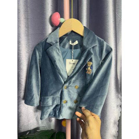 Khoác Vest Bé Trai Vải Nhung 2 Lớp Họa Tiết Gấu Dễ Thương - Thời Trang Cho Bé Từ 10-12kg