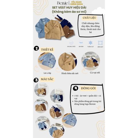 Set Vest BENIE Bé Trai Size 8-11kg Kèm Cà Vạt - Thời Trang Dễ Thương Cho Bé, Phong Cách Sang Trọng, Cute Xỉu