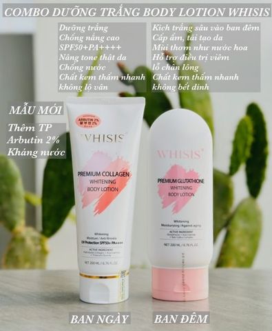 Kem Dưỡng Thể Trắng Da Chống Nắng WHISIS Premium Collagen 200ml - Dưỡng ẩm, làm trắng, bảo vệ da khỏi tia UV - Sản phẩm 
