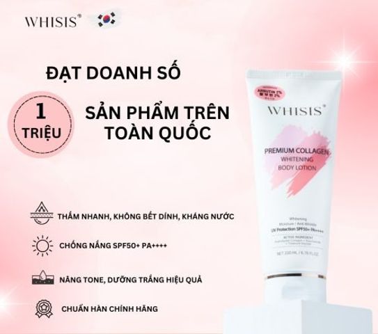 Kem Dưỡng Thể Trắng Da Chống Nắng WHISIS Premium Collagen 200ml - Dưỡng ẩm, làm trắng, bảo vệ da khỏi tia UV - Sản phẩm 