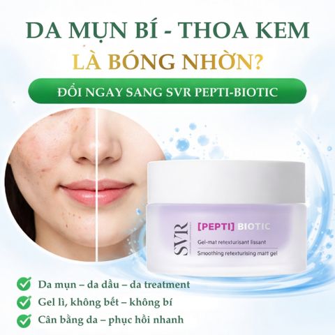 Gel Dưỡng Phục Hồi Da SVR Pepti-Biotic 50ml - Kem Kiềm Dầu, Cấp Ẩm, Phục Hồi hàng rào bảo vệ da, phù hợp cho mọi loại da.