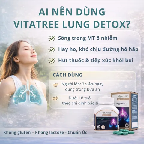 Viên Uống Vitatree Lung Detox – Hỗ Trợ Sức Khỏe Phổi, Thanh Lọc Đường Hô Hấp, Bảo Vệ Chống Ô Nhiễm Khói Bụi