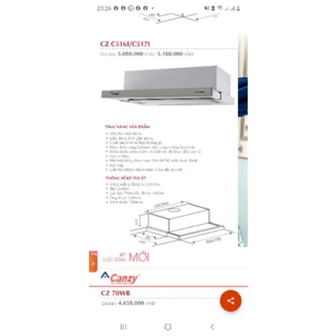 Máy Hút Mùi Âm Tủ Inox Canzy CZ C516I/CZ C517I - Thiết Kế Sang Trọng, Bảo Hành 3 Năm, Công Suất 750m3/h, Tiết Kiệm Điện