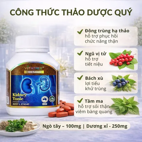 Vitatree Kidney Tonic 100 Viên - Viên Uống Hỗ Trợ Sức Khỏe Thận Từ Thiên Nhiên, Thanh Lọc Cơ Thể, Sản Phẩm Úc.