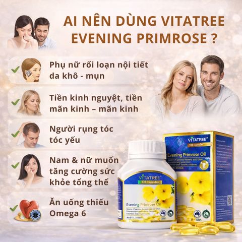 Vitatree Evening Primrose Oil - Viên Uống Dầu Hoa Anh Thảo Hỗ Trợ Sức Khỏe Phụ Nữ, Cung Cấp GLA - Sản Xuất Tại Úc