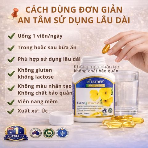 Vitatree Evening Primrose Oil - Viên Uống Dầu Hoa Anh Thảo Hỗ Trợ Sức Khỏe Phụ Nữ, Cung Cấp GLA - Sản Xuất Tại Úc