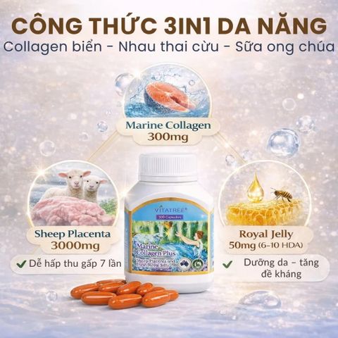 Viên Uống Marine Collagen Vitatree - Bổ Sung Collagen Cá Biển, Hỗ Trợ Da Săn Chắc, Mịn Màng, Tóc Móng Khỏe Mạnh, Tiện Lợi Hàng Ngày