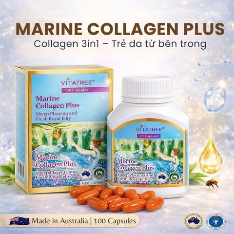 Viên Uống Marine Collagen Vitatree - Bổ Sung Collagen Cá Biển, Hỗ Trợ Da Săn Chắc, Mịn Màng, Tóc Móng Khỏe Mạnh, Tiện Lợi Hàng Ngày