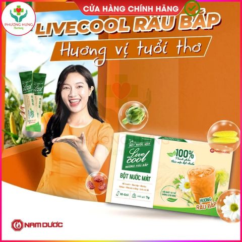 Bột nước mát Livecool Hương râu bắp - Thanh nhiệt, giải độc, mát gan - Hộp 10 gói x 7g, Dùng ngay, Tăng cường sức đề kháng