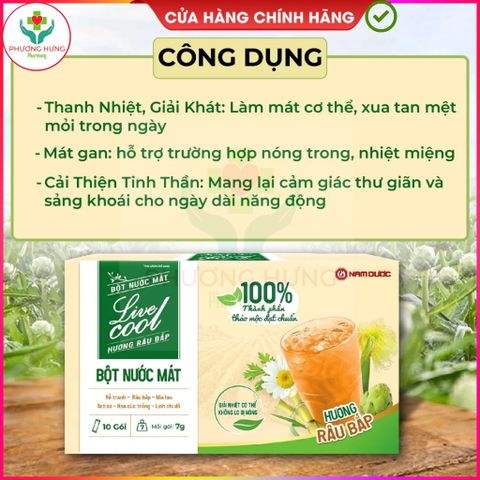 Bột nước mát Livecool Hương râu bắp - Thanh nhiệt, giải độc, mát gan - Hộp 10 gói x 7g, Dùng ngay, Tăng cường sức đề kháng