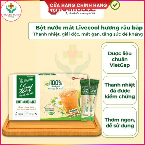 Bột nước mát Livecool Hương râu bắp - Thanh nhiệt, giải độc, mát gan - Hộp 10 gói x 7g, Dùng ngay, Tăng cường sức đề kháng