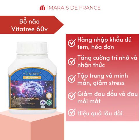 Viên uống Vitatree Maxi Ginkgo 9500mg hỗ trợ sức khỏe trí não - Lọ 60 viên