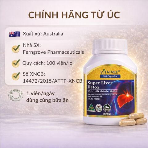 Viên Uống Vitatree Super Liver 100 Viên - Hỗ Trợ Chức Năng Gan, Thanh Lọc Tự Nhiên Từ Úc - Dành Cho Người Uống Bia Rượu, Sinh Hoạt Thất Thường