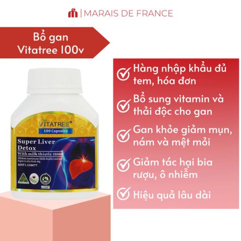 Viên Uống Vitatree Super Liver 100 Viên - Hỗ Trợ Chức Năng Gan, Thanh Lọc Tự Nhiên Từ Úc - Dành Cho Người Uống Bia Rượu, Sinh Hoạt Thất Thường