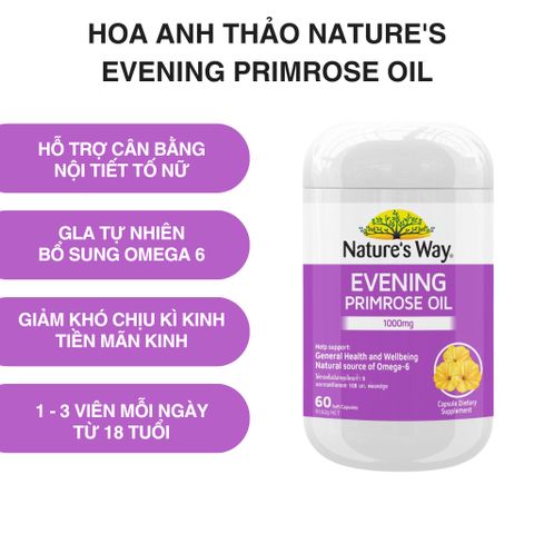 Tinh Dầu Hoa Anh Thảo Nature's Way 1000mg - Viên Nang Mềm Bổ Sung Omega-6 GLA, Hỗ Trợ Sức Khỏe & Làm Đẹp Da cho Phụ Nữ