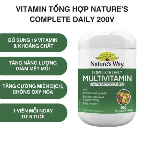 Vitamin Tổng Hợp Nature's Way Complete Daily Multivitamin Úc - Hỗ Trợ Năng Lượng & Chống Oxy Hóa - 200 Viên