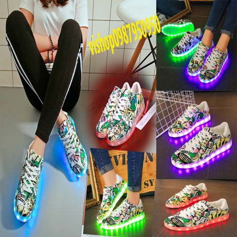 Giày Phát Sáng LED Họa Tiết Graffiti - Đổi Màu 7 Màu, Thời Trang Nam Nữ, Giày Đèn LED Thể Thao Dành Cho Tiệc Tùng, Sự Kiện