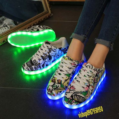 Giày Phát Sáng LED Họa Tiết Graffiti - Đổi Màu 7 Màu, Thời Trang Nam Nữ, Giày Đèn LED Thể Thao Dành Cho Tiệc Tùng, Sự Kiện