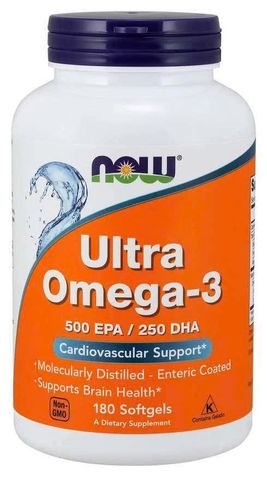 Viên uống bổ sung dầu cá Omega-3 Ultra Now Foods (500 EPA / 250 DHA) - Hỗ trợ sức khỏe mắt và tim mạch, 180 viên nang mềm