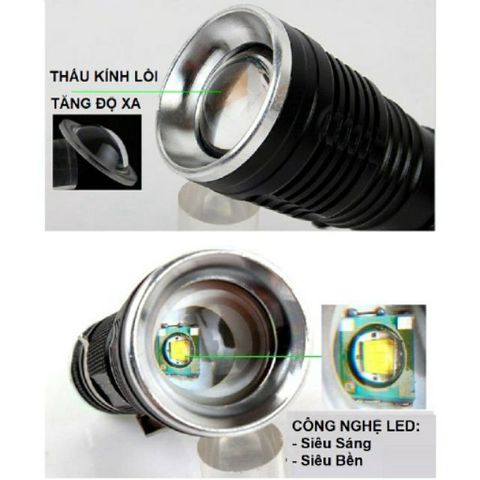 Đèn Pin Siêu Sáng Cao Cấp USA Có Zoom - LED 3000 Lumen, Pin Sạc 7800mAh, 3 Chế Độ Sáng, Dụng Cụ Chiếu Sáng Du Lịch, Sửa Chữa, Câu Cá
