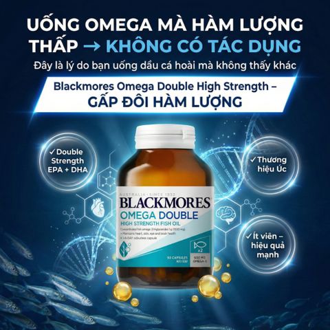 Dầu Cá Blackmores Omega Double High Strength - Hỗ Trợ Sức Khỏe Tim Não Mắt Da, Omega-3 Cô Đặc, 1000mg/Viên, Chính Hãng Úc