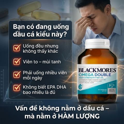 Dầu Cá Blackmores Omega Double High Strength - Hỗ Trợ Sức Khỏe Tim Não Mắt Da, Omega-3 Cô Đặc, 1000mg/Viên, Chính Hãng Úc