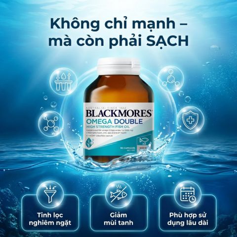Dầu Cá Blackmores Omega Double High Strength - Hỗ Trợ Sức Khỏe Tim Não Mắt Da, Omega-3 Cô Đặc, 1000mg/Viên, Chính Hãng Úc