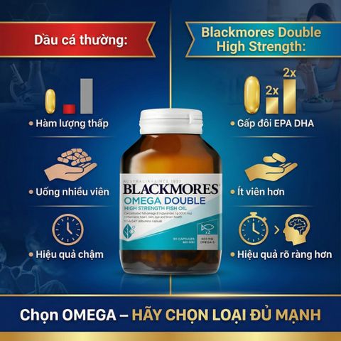 Dầu Cá Blackmores Omega Double High Strength - Hỗ Trợ Sức Khỏe Tim Não Mắt Da, Omega-3 Cô Đặc, 1000mg/Viên, Chính Hãng Úc