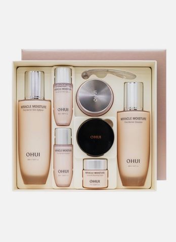 Bộ Dưỡng Da Ohui Miracle Moisture Special 7 Món - Đủ Bộ Chăm Sóc Da, Cung Cấp Ẩm, Dưỡng Trắng, Tặng Phấn Nước Mini 5gr