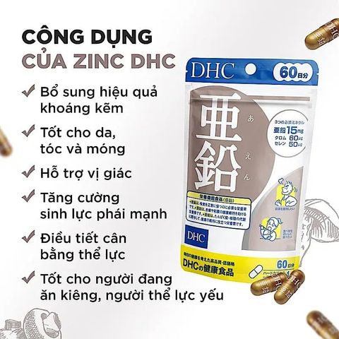 Viên uống bổ sung kẽm DHC Zinc Nhật Bản chính hãng - 60 viên hỗ trợ miễn dịch và sức khỏe làn da, dễ nuốt, chất lượng cao
