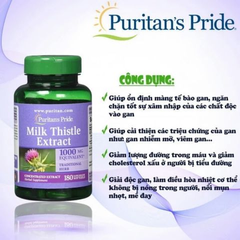 Chiết Xuất Cây Kế Sữa (Milk Thistle) Puritan Pride 1000mg - Hỗ Trợ Chức Năng Gan Khỏe Mạnh, 90 Viên Chính Hãng