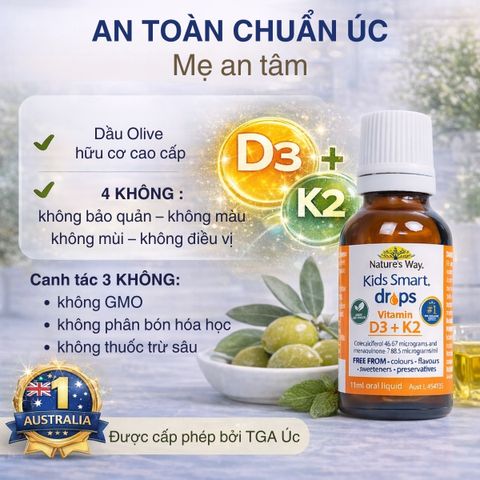 Nature's Way Kids Smart Drops Vitamin D3 + K2 - Vitamin Nhỏ Giọt Hỗ Trợ Xương Cho Trẻ Sơ Sinh & Trẻ Nhỏ, Dễ Dùng Hàng Ngày