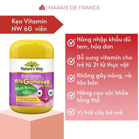 Kẹo Dẻo Vitamin Tổng Hợp Nature's Way Vita Gummies Vegies – Hương Rau Củ Dễ Dùng Cho Trẻ Em, 60 Viên Bổ Sung Hàng Ngày