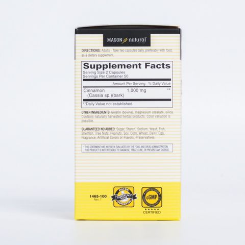 Viên uống quế Mason Natural Cinnamon 1000mg - Hỗ trợ tiểu đường, tăng cường sức khỏe tự nhiên, sản phẩm chính hãng từ Mỹ