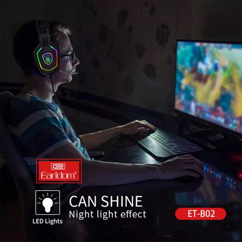 Tai Nghe Chụp Tai Gaming Earldom ET-B02 - Chất Âm Vượt Trội, Thiết Kế RGB, Mic Gắn Ngoài, Âm Bass Sâu, Kết Nối USB-A