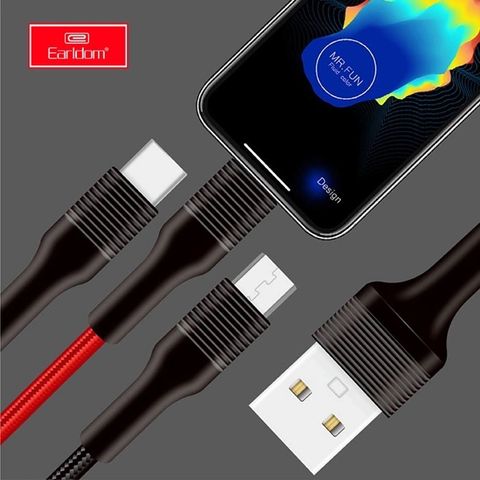 Cáp Sạc Dù 3in1 Earldom IMC-067 - Sạc Nhanh 2A cho Điện Thoại, Tích Hợp Lightning, Micro, Type-C, Dài 1m, Chắc Chắn, Đa Năng