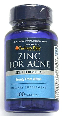 Viên kẽm hỗ trợ trị mụn Zinc for Acne Puritan's Pride 100 viên - Cải thiện tình trạng mụn và sức khỏe làn da hiệu quả