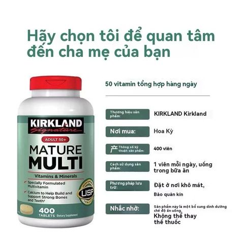 (Hàng công ty) Vitamin Tổng Hợp Kirkland Mature Adults 50+ Multi - 400 Viên Bổ Sung Vitamin và Khoáng Chất Cho Người Trên 50 Tuổi Chính Hãng Mỹ 725978