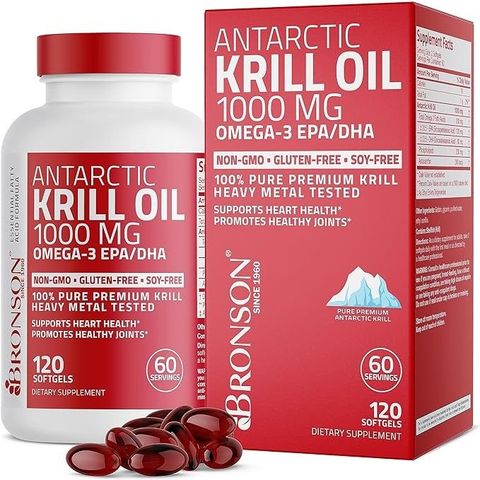 Dầu nhuyễn thể Bronson Antarctic Krill Oil Omega-3 EPA/DHA 1000 mg - Bổ sung tự nhiên hỗ trợ sức khỏe tim mạch và trí nhớ