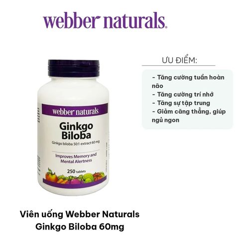(Hàng công ty) Viên uống Ginkgo Biloba Webber Naturals 60mg - Tăng cường trí nhớ và tuần hoàn não - Sản phẩm chính hãng từ Canada 725958