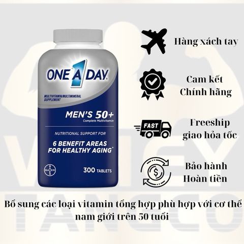 Vitamin tổng hợp One A Day Men’s 50+ - Hỗ trợ sức khỏe cho nam giới 50 tuổi, 300 viên chính hãng Bayer