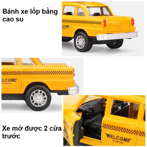 Mô Hình Xe Ô Tô Taxi Mini Tỉ Lệ 1:36 Bằng Sắt Mở Được Cửa Có Đèn Âm Thanh - Đồ Chơi Trẻ Em Chất Lượng Cao
