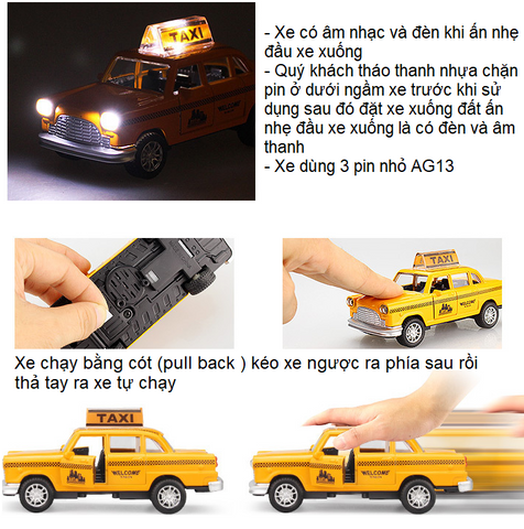 Mô Hình Xe Ô Tô Taxi Mini Tỉ Lệ 1:36 Bằng Sắt Mở Được Cửa Có Đèn Âm Thanh - Đồ Chơi Trẻ Em Chất Lượng Cao