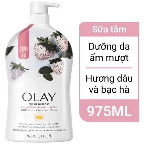 Sữa Tắm Olay White Strawberry & Mint 975ml - Thoải Mái, Tươi Mát, Dưỡng Da Mềm Mại, Sản Phẩm Làm Dịu Da 