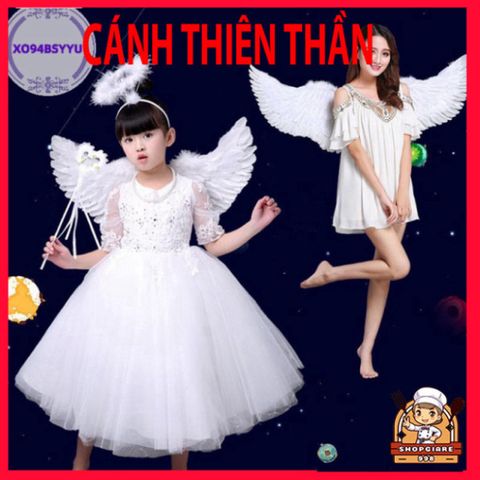 Đôi Cánh Lông Vũ Trẻ Em - Phụ Kiện Tiệc Tùng Hóa Trang Cho Bé, Cánh Thiên Thần Trắng Kèm Dây Đeo Co Dãn