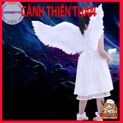 Đôi Cánh Lông Vũ Trẻ Em - Phụ Kiện Tiệc Tùng Hóa Trang Cho Bé, Cánh Thiên Thần Trắng Kèm Dây Đeo Co Dãn