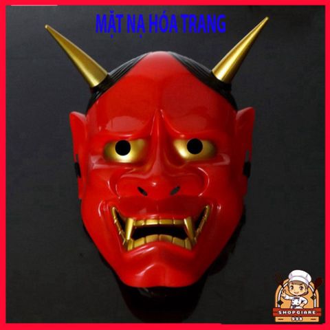 Mặt nạ Oni Noh Hannya Halloween - Mặt nạ Quỷ Vương Hai Sừng Chất Liệu Cứng Bền Đẹp, Phù Hợp Mọi Đối Tượng