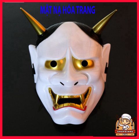 Mặt nạ Oni Noh Hannya Halloween - Mặt nạ Quỷ Vương Hai Sừng Chất Liệu Cứng Bền Đẹp, Phù Hợp Mọi Đối Tượng